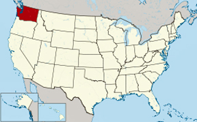 USA map showing location of Washington State